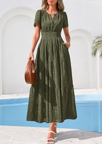 PRETTYGARDEN Womens Maxi Embroidered Wedding Guest Dress - color: Army Green, size: Small
