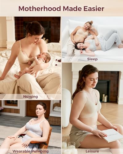 Momcozy U.S. Cotton Nursing Bras for Breastfeeding Seamless Maternity Bra - color: Warm Oatmeal, size: Medium