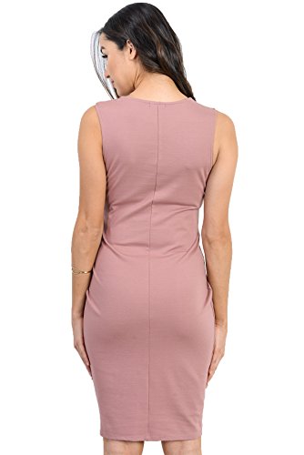 Womens Front Pleat Knee Length Midi Maternity Dress - color: Mauve, size: Small