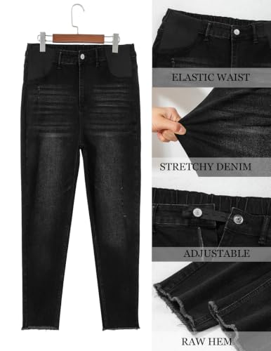 BLENCOT Womens Maternity Jeans High Waisted Pregnancy Denim Pants - color: Black Grey, size: X-Large