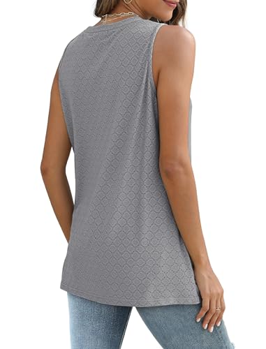 Sampeel Womens Tank Tops Eyelet Loose Casual Summer Tops Crew Neck Basic Sleeveless Shirts Trendy 2026 - color: Grey, size: Small