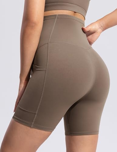 POSHDIVAH Creamluxe Maternity Biker Shorts with Pockets 6"/8" - color: Mocha Mousse, size: Large