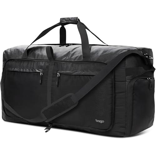 Bago Travel Duffle Bag for Women & Men. Extra Large Foldable Duffel Bags - color: All Black, size: 140L