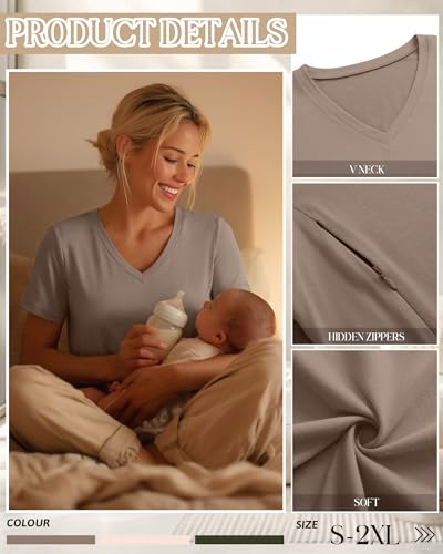 3 Pack Women's Nursing Tops Breastfeeding Shirts - color: Army Green, Cream, Light Khaki, size: Small