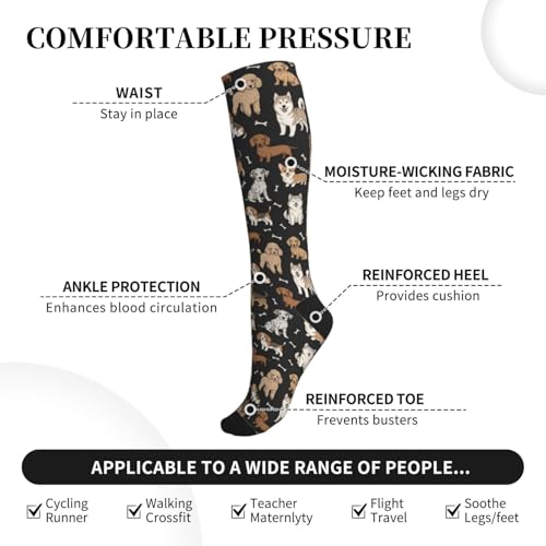 Compression Socks Knee High Support Stockings Women Men - color: Puppy Dog