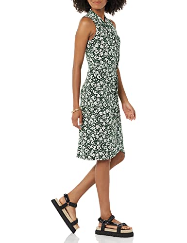 Amazon Essentials Women's Sleeveless Faux Wrap Dress with Crossover Twist Neck - color: Dark Green, Floral, size: Medium