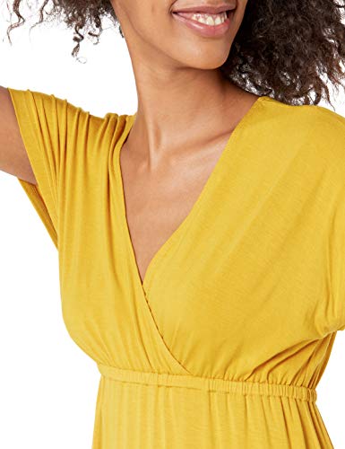 Amazon Essentials Women's V Neck Short Sleeve Empire Waist Maxi Dress (Available in Plus Size) - color: Dark Yellow, size: X-Small