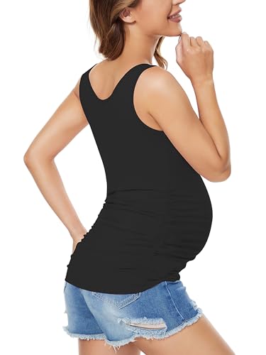 Ecavus 3 Pack Maternity Tank Tops Side Ruched Pregnancy Shirts for Women - color: Black/Pink Stripe/Floral53, size: X-Large