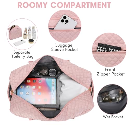 Large Travel Duffle Bags for Women: Weekender Bag with Shoe Compartment - color: Pink 01