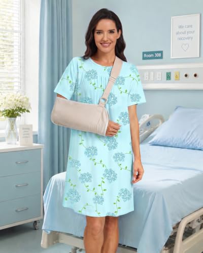 Hospital Gowns for Women Open Back with Snaps - color: Blue Flower, size: 3X-Large