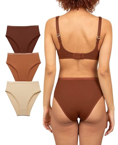 Subset Women's Organic Cotton High-Rise Brief, Knickey Underwear, 3-Pack - color: Cacao + Spice + Wheat, size: X-Large