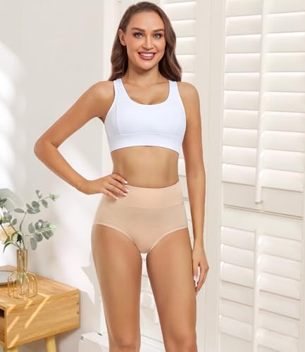 wirarpa Women's Underwear High Waisted Ladies Cotton Panties Soft Full Coverage Briefs 5 Pack - color: Beige-5p, size: X-Large