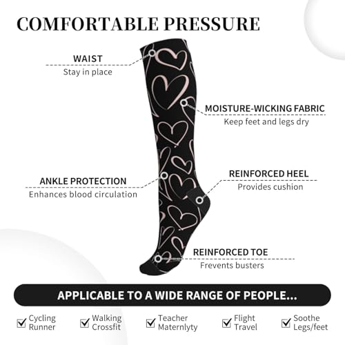Compression Socks Knee High Support Stockings Women Men - color: Pink Heart