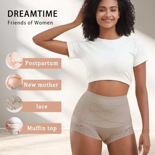 Women Shapewear Tummy Control Underwear High Waisted Girdle Body Shaper Postpartum Stretch Full Coverage - color: Nude Two-piece Set, size: Small
