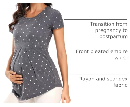 Glampunch Maternity Tops, Front Pleat Peplum Tunic Top Pregnancy Shirts - color: A6 Flower45, size: Medium