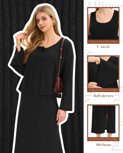 Maternity Dress Set 2 Piece for Baby Shower Party - color: Black, size: Small
