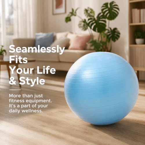 Exercise Ball, Blue Ribbed PVC Yoga Stability Anti-Burst Ball with Pump, 55cm 65cm 75cm for Balance Training and Core Workout - size: 65cm