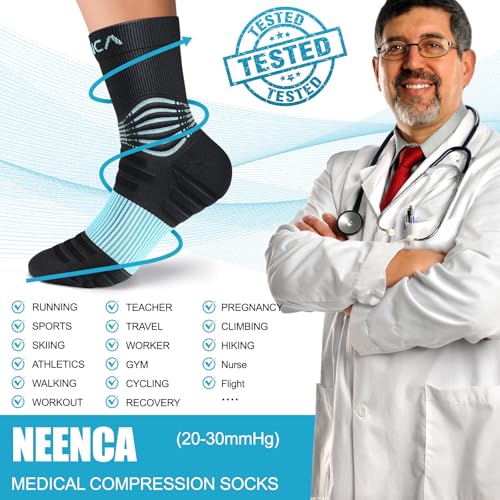 NEENCA Professional Compression Socks for Women Men Circulation, 20-30 mmHg - color: Black Blue, size: Large