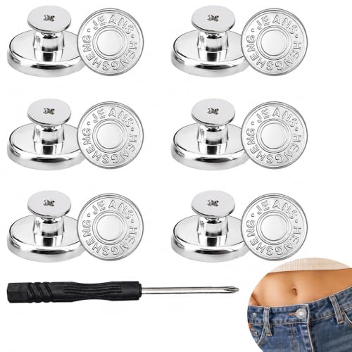 Button Extenders for Jeans and Pants - color: 12-pcs Silver Buttons