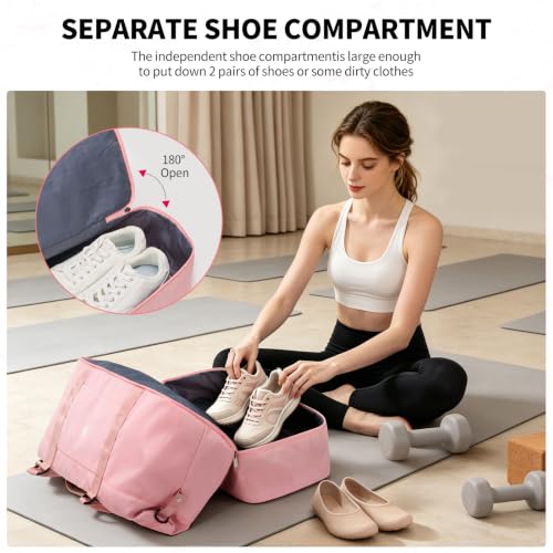 OIWAS Weekender Bags for Women, Travel Duffel Bag with Shoe Compartment - color: Pink B