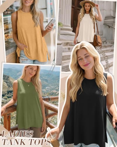 4 Pack Nursing Breastfeeding Tank Tops - color: Yellow, Green, Cream, Black, size: X-Large