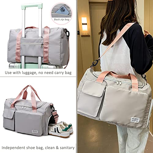 Travel Bag, Large Capacity Folding Travel Bag, Sports Gym Bag with Wet Pocket & Shoes Compartment, Foldable Travel Duffel Bag, Weekender Overnight Bag for Women and Man - color: Black+Toiletry Bag