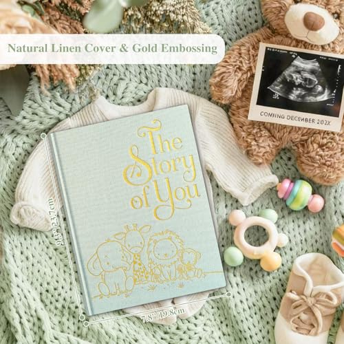 Lanpn Baby Memory Book for Boy Girl - The Story of You, Newborn Babys Book Keepsake Photo Album for New Parents, Linen Cover Baby First 5 Year Milestone Scrapbook Journal (Sage Green, 154 Pages) - color: Sage Green