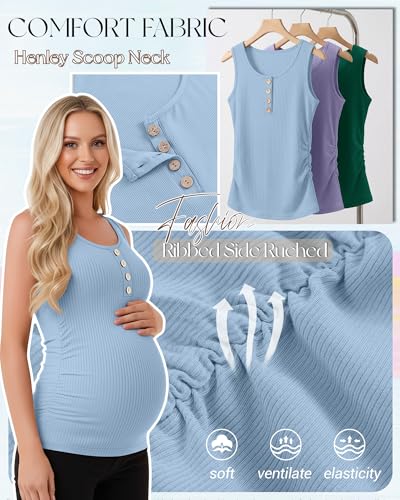 4 Pack Maternity Henley Tank Tops - color: Dusty Blue, Lavender, Dark Green, Dark Brown, size: Small