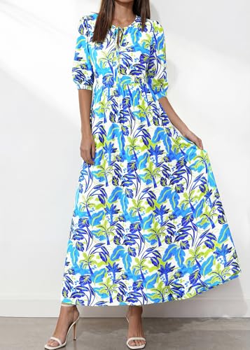 KIRUNDO Maxi Dresses for Women 2026 3/4 Sleeve Summer Dress - color: Blue Green, size: Medium
