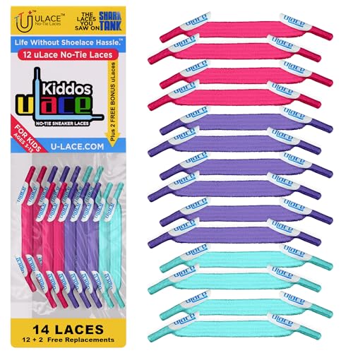 U-Lace Kiddos No-Tie Shoelaces - Elastic Shoe Laces for Sneakers - 14 Laces - color: Pastels Multi-color