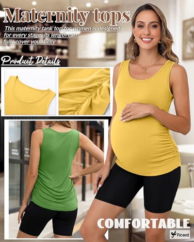 Ficerd 4 Pcs Womens Maternity Sleeveless Tank Tops - color: Black, Grass Green, Eggplant Purple, Light Yellow, size: X-Large