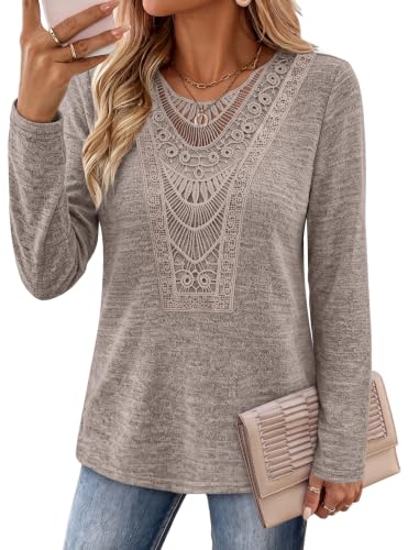 OFEEFAN Long Sleeve Shirts for Women Boho Tops Trendy Blouses Dressy Casual - color: Brown, size: Medium
