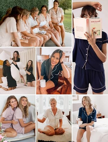 Leikar Womens Button Down Pajama Sets Bride Pajamas Sets Sleepwear Shorts Lounge Set - color: B-black, size: Small