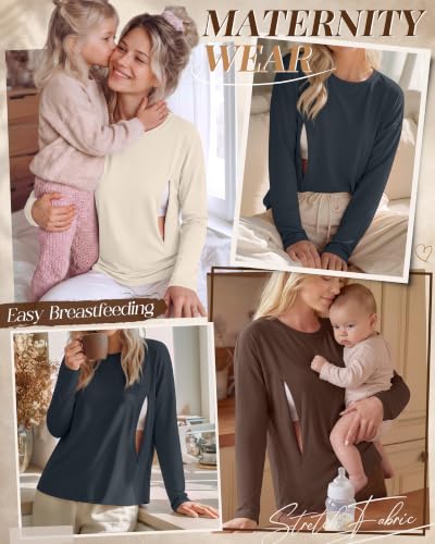 Riyiper 3 Pack Women's Nursing Shirts with Hidden Zippers - color: Charcoal Gray, Cream, Brown, size: XX-Large