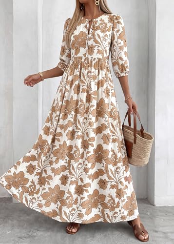 KIRUNDO Maxi Dresses for Women 2026 3/4 Sleeve Summer Dress - color: Khaki, size: Small