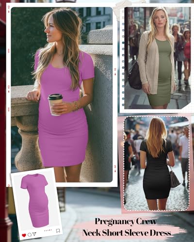 Riyiper 3 Pack Womens Maternity Short Sleeve Dresses - color: Black, Pinkish Purple, Army Green, size: Large