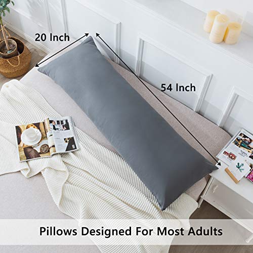ELNIDO QUEEN Body Pillow with Pillowcase - Soft Long Bed Pillow for Adults - Breathable Full Body Pillow Insert for Sleeping, 20x54inches, Grey - color: Grey