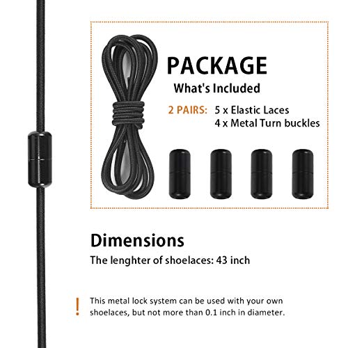 Elastic Shoe Laces - No Tie Shoelaces for All Adult and Kids Sneakers Fits Board Shoes and Casual Shoes (2 Pairs) - color: 02-black