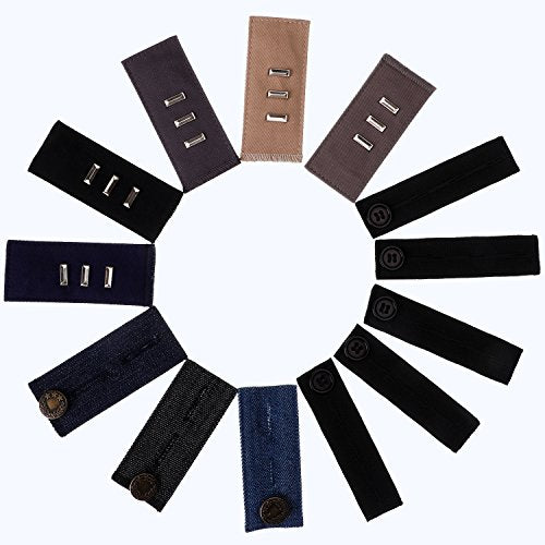 13 Pcs Waist Extenders Set Elastic Waist Extenders Adjustable Button Expanders for Women Men Pregnancy Jeans Skirt Trousers Collar Dress, 3 Types