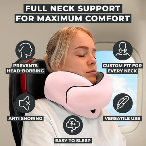 FlyHugz® Neck Travel Pillow Memory Foam Neck Pillow, Pink - color: Pink