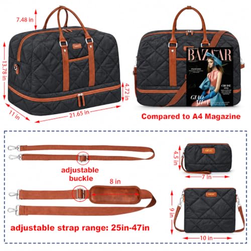 IBFUN Weekender Bags for Women, 3PCS Travel Set with Shoe Compartment 21.6 - color: A20-black+black