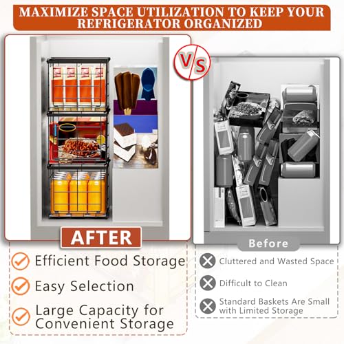 Freezer Organizer Bins for 3.5 Cu.Ft,Upgrade Quick Expand/Collapse,4PACK - color: Black 4 Pack