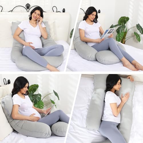 Pregnancy Pillow for Sleeping, Soft 57“ Full Body Maternity Pillow, U Shaped with Removable Washable Cover, Support for Back, Belly, Leg, Hip, Neck & Shoulder - color: Cooling Grey