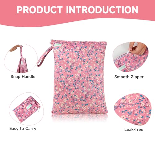 wegreeco Wet Dry Bag for Baby Swimsuit, Small Wet Dry Bag for Clothes Diaper and Breast Pump Parts, Large Baby bag for Travel,Gym Clothes,Beach,Pool,Extra Clothes (Chrysanthemum,2 Pack) - color: Chrysanthemum