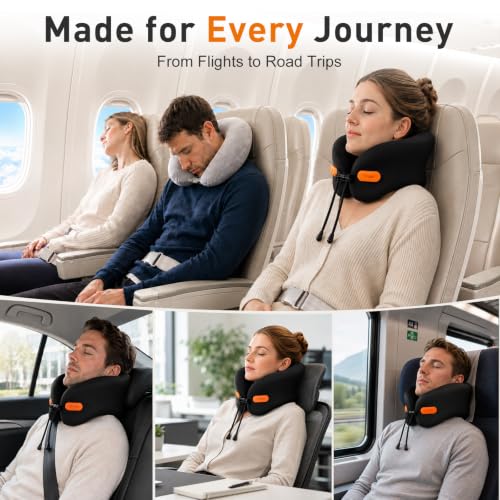 Premium Travel Pillow for Airplanes, Ergonomic Neck Pillow for Long Flights - color: Black