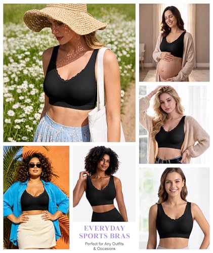 Bras for Women No Underwire Lace V-Neck Wireless Bra Wireless Sleep Bras - color: 3 Pack-black, size: X-Large