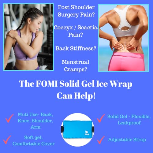 Premium Hot Cold Solid Gel Ice Pack by FOMI Care | Cool Compress for Lower Back, Shoulder, Knee, Stomach | Coccyx, Sciatica, Tailbone Pain Relief | Flexible, Reusable Heating Pad | Adjustable - color: Light Blue - Solid Gel