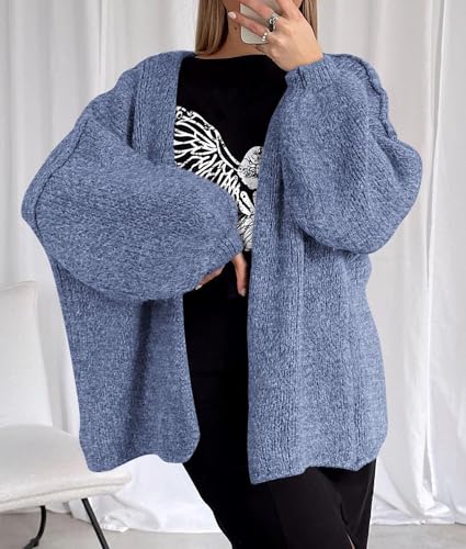 PRETTYGARDEN Womens Open Front Oversized Cardigan Sweaters - color: Haze Blue, size: Small