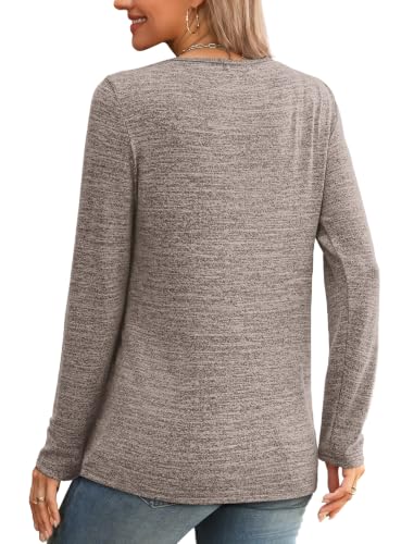 OFEEFAN Long Sleeve Shirts for Women Boho Tops Trendy Blouses Dressy Casual - color: Brown, size: Medium
