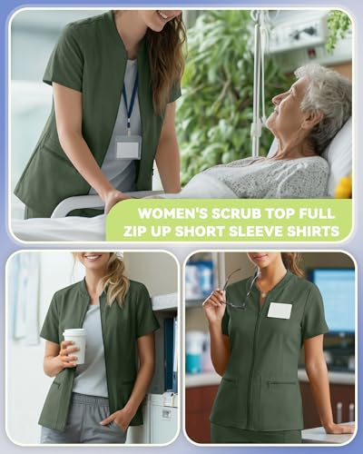 Oakgarden Womens Scrub Top Short Sleeve Nurse Shirts - color: Army Green, size: Medium